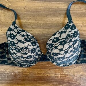 Aerie Sofie Black Nude Lace Net Padded Underwire Bra 36B NWT